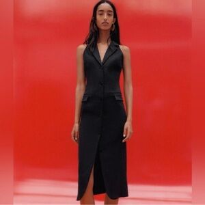 Zara Linen Blend Collared Midi Dress‎